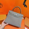 Joe Luxury Kelly Togo Leather Light Grey Silver Hardware 25cm Full Handmade
