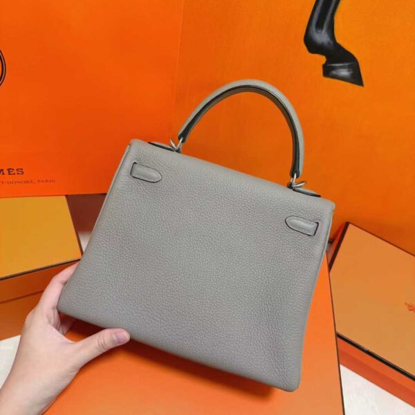Joe Luxury Kelly Togo Leather Light Grey Silver Hardware 25cm Full Handmade