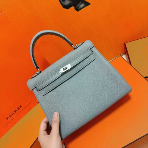 Joe Luxury Kelly Togo Leather Seagull Grey Silver Hardware 25cm Full Handmade