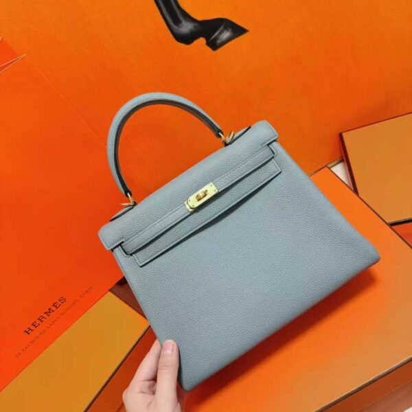 Joe Luxury Kelly Togo Leather Seagull Grey Gold Hardware 25cm Full Handmade