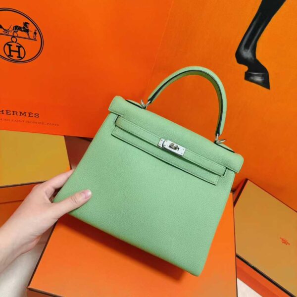 Joe Luxury Kelly Togo Leather Avocado Green Silver Hardware 25cm Full Handmade
