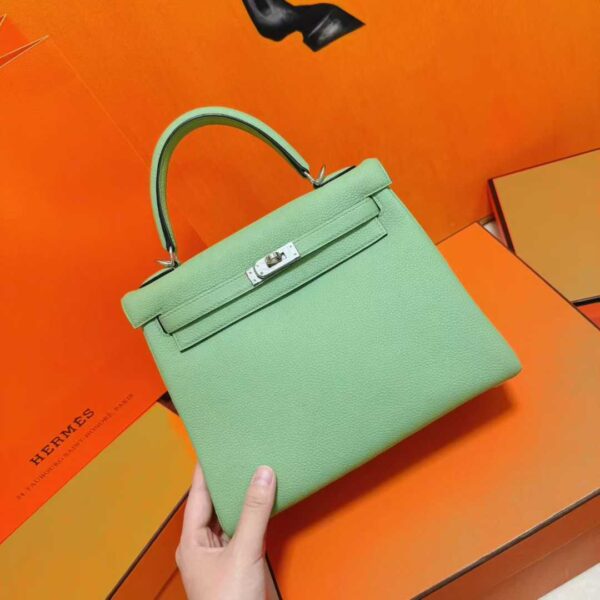 Joe Luxury Kelly Togo Leather Avocado Green Silver Hardware 25cm Full Handmade