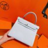 Joe Luxury Kelly Togo Leather Grayish White Silver Hardware 25cm Full Handmade