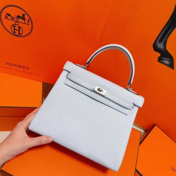 Joe Luxury Kelly Togo Leather Grayish White Silver Hardware 25cm Full Handmade
