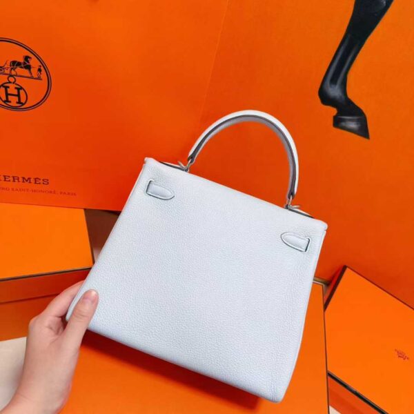 Joe Luxury Kelly Togo Leather Grayish White Silver Hardware 25cm Full Handmade