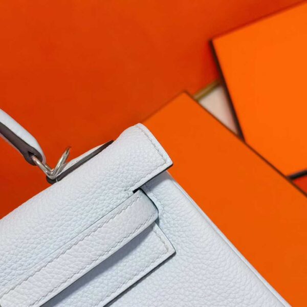 Joe Luxury Kelly Togo Leather Grayish White Silver Hardware 25cm Full Handmade