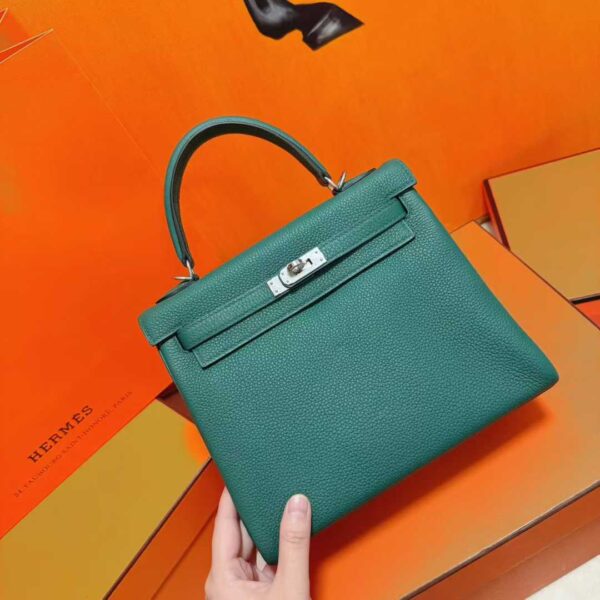 Joe Luxury Kelly Togo Leather Forest Green Silver Hardware 25cm Full Handmade