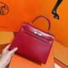 Joe Luxury Kelly Shiny Box Leather Bordeaux Red Silver Hardware 25cm Full Handmade