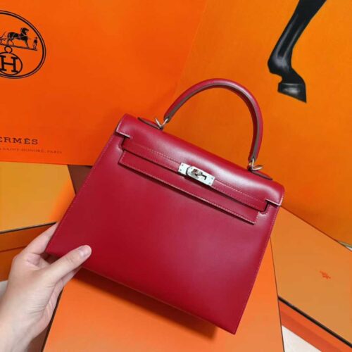 2025-12-25_104421_270 Joe Luxury Kelly Shiny Box Leather Bordeaux Red Silver Hardware 25cm Full Handmade