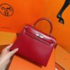 Joe Luxury Kelly Shiny Box Leather Bordeaux Red Silver Hardware 25cm Full Handmade