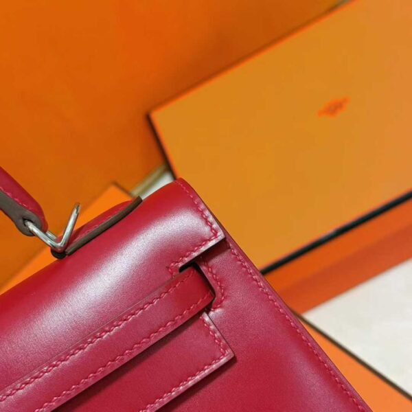 Joe Luxury Kelly Shiny Box Leather Bordeaux Red Silver Hardware 25cm Full Handmade