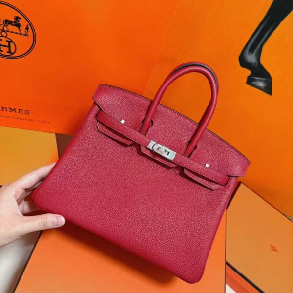 Joe Luxury Birkin Togo Leather Chinese Red Silver Hardware 25cm Full Handmade