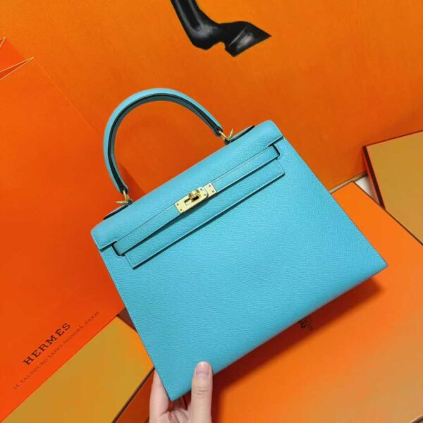 Joe Luxury Kelly Epsom Leather Candy Blue Gold Hardware 25cm Full Handmade