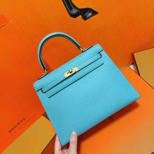2025-12-25_104732_610 Joe Luxury Kelly Epsom Leather Candy Blue Gold Hardware 25cm Full Handmade