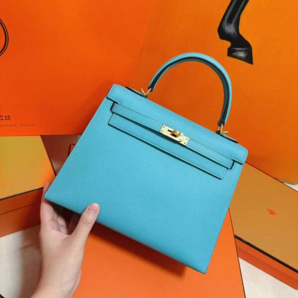 Joe Luxury Kelly Epsom Leather Candy Blue Gold Hardware 25cm Full Handmade