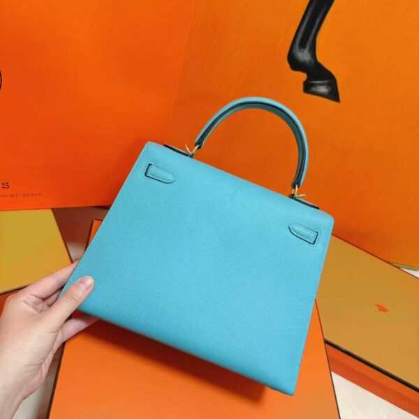 Joe Luxury Kelly Epsom Leather Candy Blue Gold Hardware 25cm Full Handmade