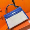 Joe Luxury Kelly Swift Leather & Canvas Shiny Blue Silver Hardware 40cm Full Handmade