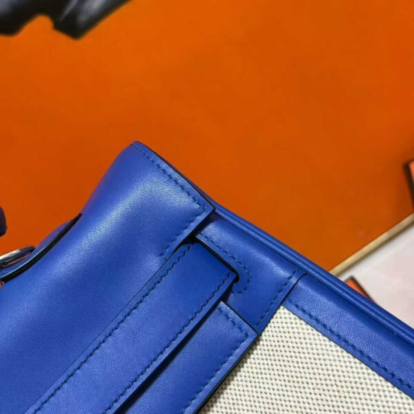 Joe Luxury Kelly Swift Leather & Canvas Shiny Blue Silver Hardware 40cm Full Handmade