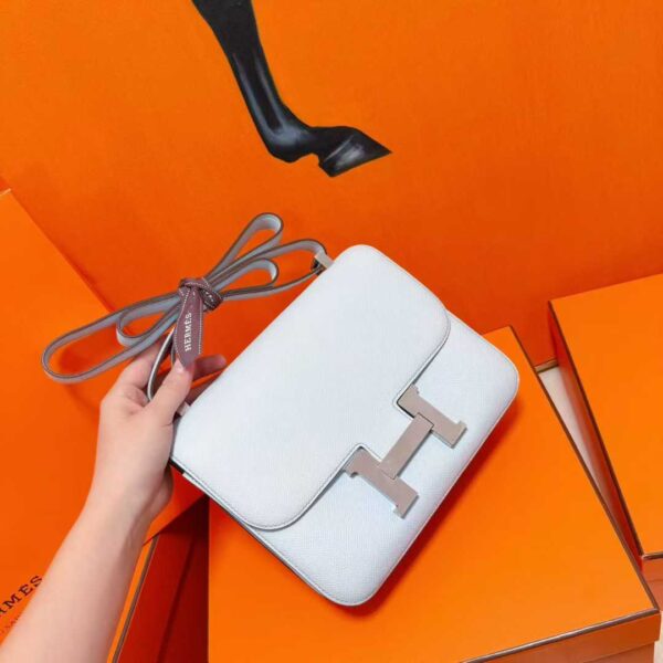 Joe Luxury Constance Epsom Leather Light Blue Silver Hardware 24cm Full Handmade