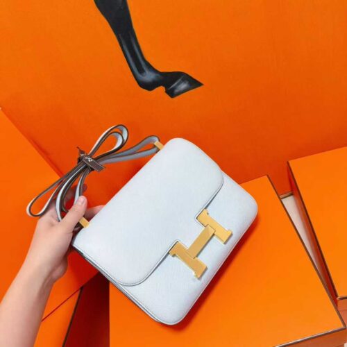 Joe Luxury Constance Epsom Leather Light Blue Gold Hardware 24cm Full Handmade