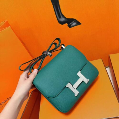 Joe Luxury Constance Epsom Leather Deep Green Silver Hardware 24cm Full Handmade