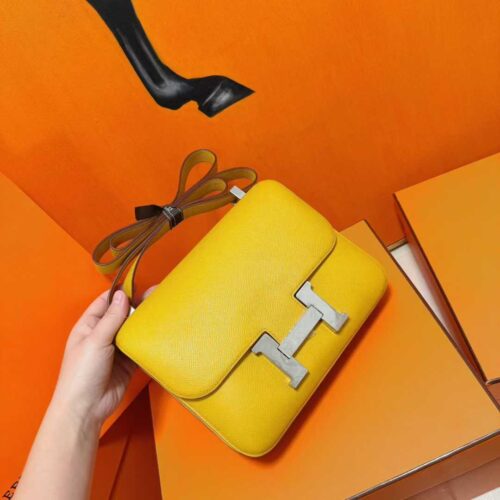 Joe Luxury Constance Epsom Leather Amber Yellow Silver Hardware 24cm Full Handmade