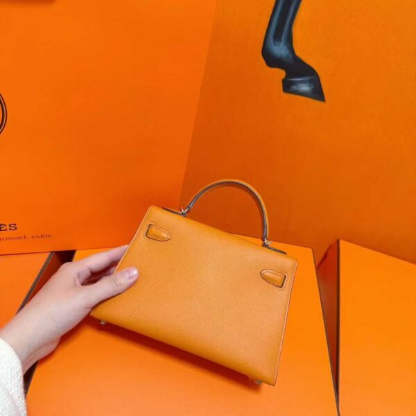 Joe Luxury Mini Kelly Epsom Leather Orange Silver Hardware 19cm Full Handmade
