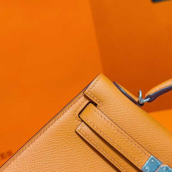 Joe Luxury Mini Kelly Epsom Leather Orange Silver Hardware 19cm Full Handmade