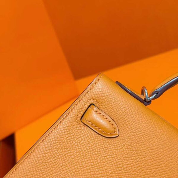 Joe Luxury Mini Kelly Epsom Leather Orange Silver Hardware 19cm Full Handmade