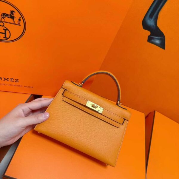 Joe Luxury Mini Kelly Epsom Leather Orange Gold Hardware 19cm Full Handmade