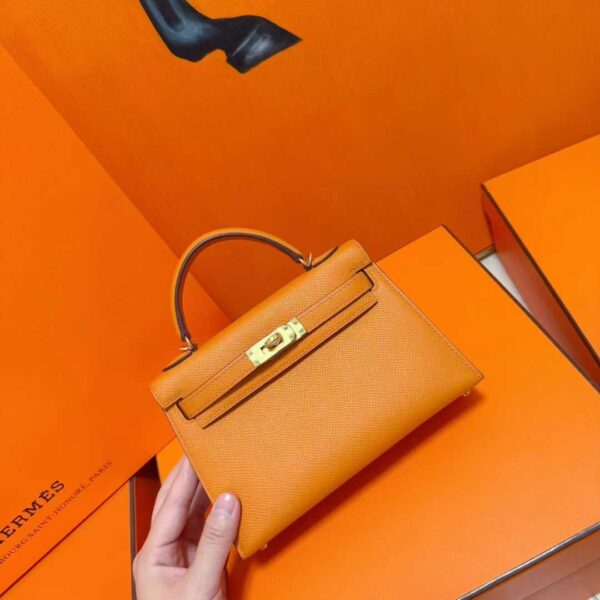 Joe Luxury Mini Kelly Epsom Leather Orange Gold Hardware 19cm Full Handmade