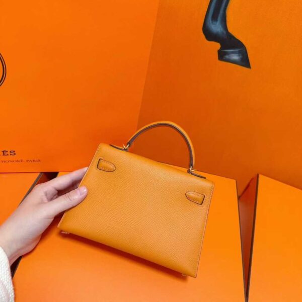 Joe Luxury Mini Kelly Epsom Leather Orange Gold Hardware 19cm Full Handmade