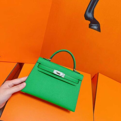 Joe Luxury Mini Kelly Epsom Leather Bamboo Green Gold Hardware 19cm Full Handmade