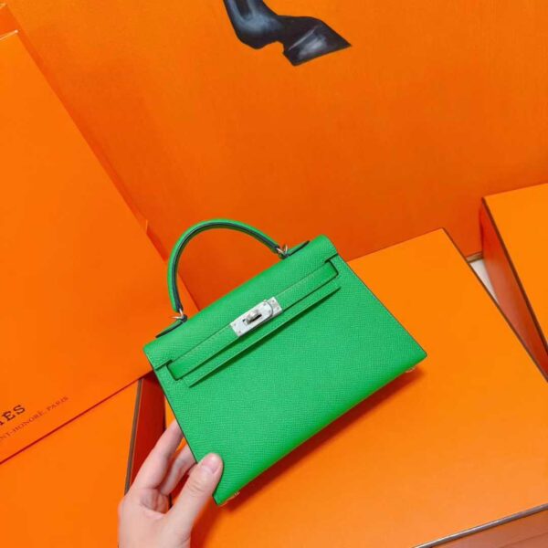 Joe Luxury Mini Kelly Epsom Leather Bamboo Green Gold Hardware 19cm Full Handmade