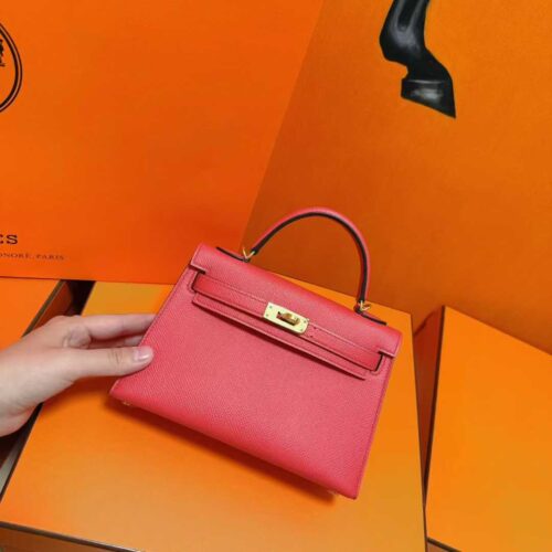 Joe Luxury Mini Kelly Epsom Leather Watermelon Red Gold Hardware 19cm Full Handmade