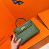 Joe Luxury Mini Kelly Ostrich Leather Olive Green Gold Hardware 19cm Full Handmade