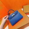 Joe Luxury Mini Kelly Ostrich Leather Gem Blue Silver Hardware 19cm Full Handmade