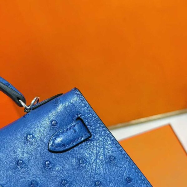 Joe Luxury Mini Kelly Ostrich Leather Gem Blue Silver Hardware 19cm Full Handmade