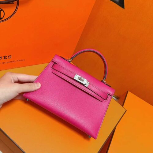 Joe Luxury Mini Kelly Epsom Leather Rose Pink Silver Hardware 19cm Full Handmade