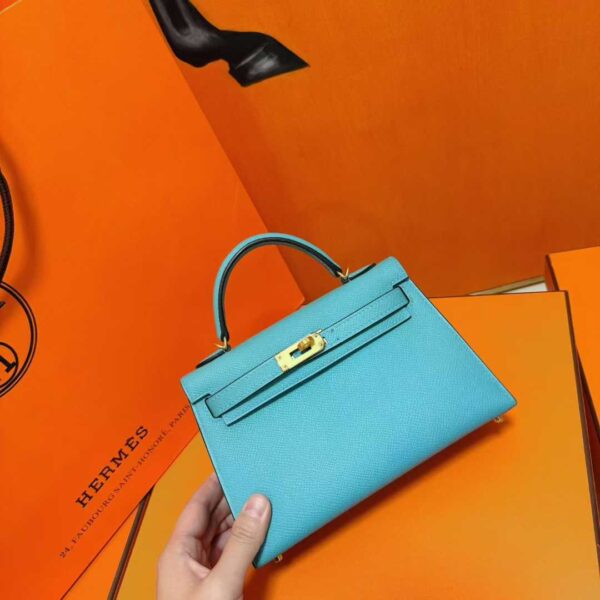 Joe Luxury Mini Kelly Epsom Leather Candy Blue Gold Hardware 19cm Full Handmade