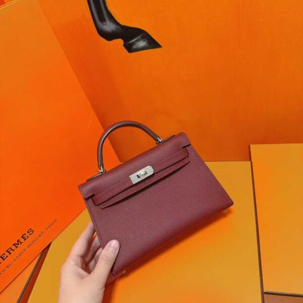 Joe Luxury Mini Kelly Epsom Leather Bordeaux Red Silver Hardware 19cm Full Handmade