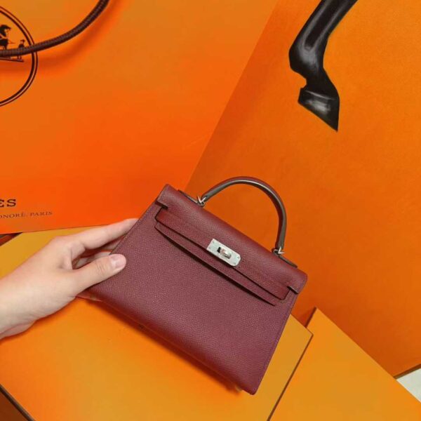 Joe Luxury Mini Kelly Epsom Leather Bordeaux Red Silver Hardware 19cm Full Handmade