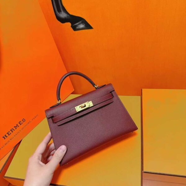 Joe Luxury Mini Kelly Epsom Leather Bordeaux Red Gold Hardware 19cm Full Handmade