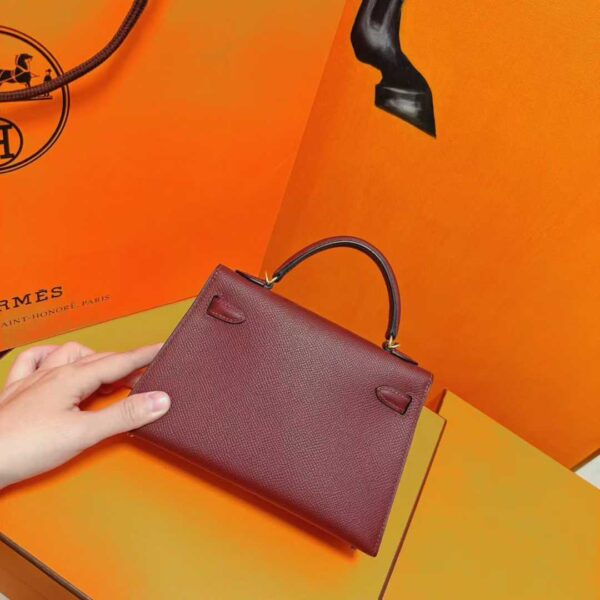 Joe Luxury Mini Kelly Epsom Leather Bordeaux Red Gold Hardware 19cm Full Handmade