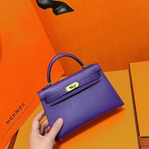 Joe Luxury Mini Kelly Epsom Leather Deep Purple Gold Hardware 19cm Full Handmade