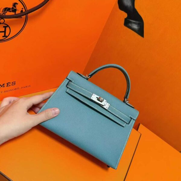 Joe Luxury Joe Luxury Mini Kelly Epsom Leather Denim Blue Silver Hardware 19cm Full Handmade