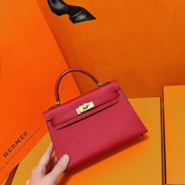 Joe Luxury Mini Kelly Epsom Leather Chinese Red Gold Hardware 19cm Full Handmade
