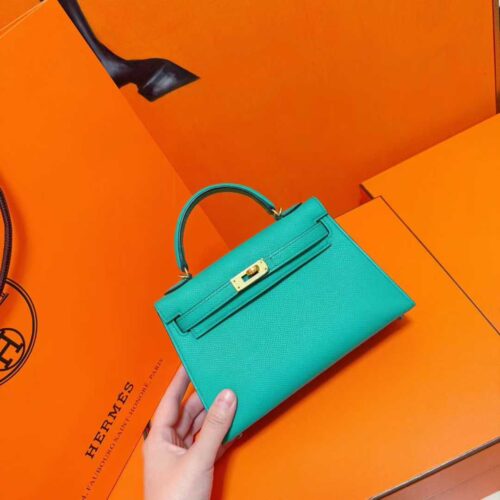 Joe Luxury Mini Kelly Epsom Leather Fresh Turquoise Green Gold Hardware 19cm Full Handmade