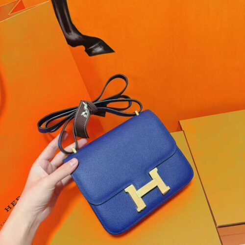Joe Luxury Constance Epsom Leather Shiny Blue Gold Hardware 18cm Full Handmade