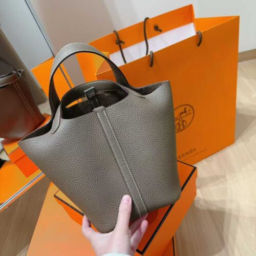Joe Luxury Picotin Togo Leather CK18 Etoupe Grey Silver Hardware 18cm Full Handmade Joe Luxury Picotin Togo Leather CK18 Etoupe Grey Silver Hardware 18cm Full Handmade